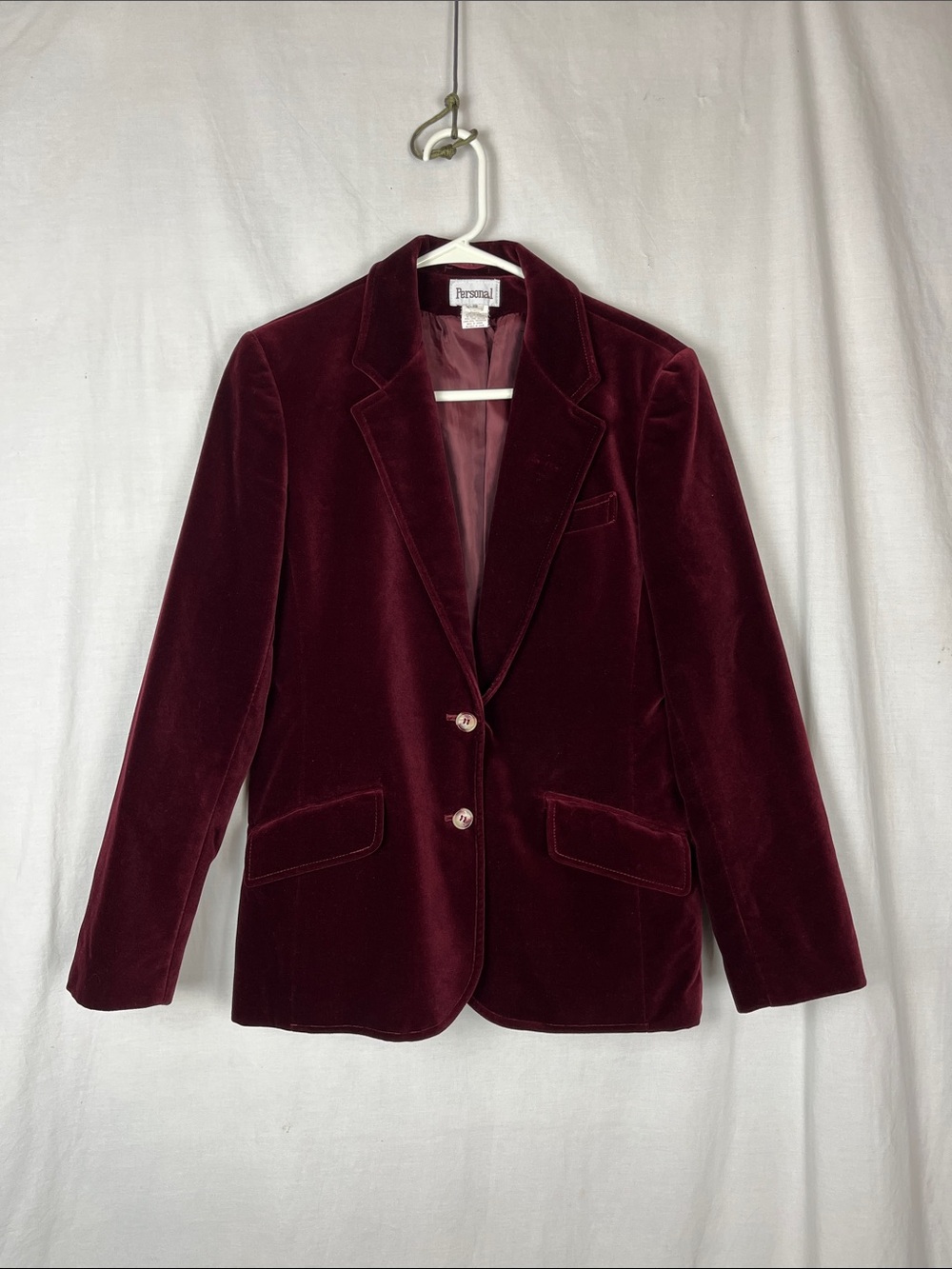Vintage 1970s Personal Dark Red Velvet Button Up Long Sleeve Blazer